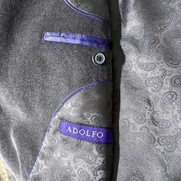 Adolfo Suit Jacket Men 42R Gray Corduroy Cotton Sport Blazer Boho Twee - Picture 7 of 9